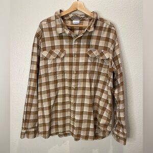 Columbia Men's Tan and Brown Plaid Flannel Shirt Size XXL